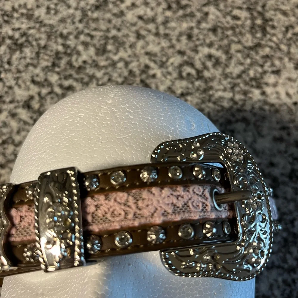 Child’s beaded and embellished  Pink and Brown Belt with Silver Accents